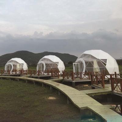 China UV-resistant/fireproof/waterproof outdoor luxury camping glamping geodesic round house dome tent tourist hotel prefab house geodome tents pvc domes prices for sale for sale