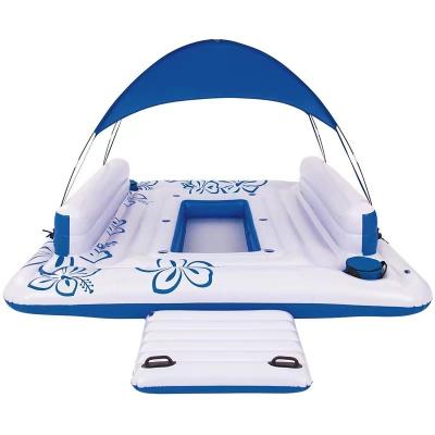 China New Design Summer Water Floatting Entertainenment Inflatable Floating Island Dock Leisure Inflatable Floating Platform With Tent for sale