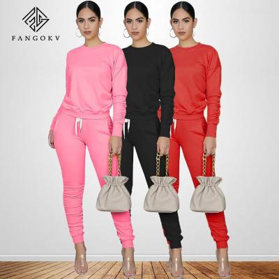 China Winter Casual Sport Women Anti-pilling Two Piece Set Tracksuit Long Sleeve Sweatshirt Tops Jogger Sweat Pant Suit Teams Matching Set for sale