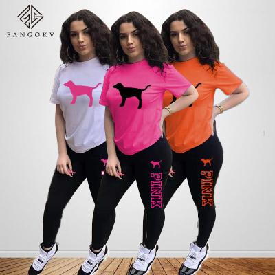 China Viable PINK Letter Print Shorts Sleeves T-Shirt Tops + Pants Summer Casual Two Piece Set Women Tracksuits Sport 2pcs Teams Streetwear for sale