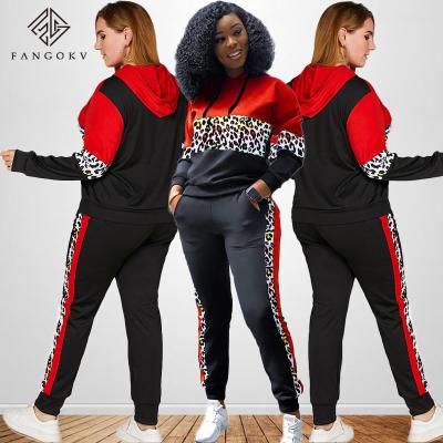 China Anti-pilling Plus Size Sets Women Leopard Long Sleeve Hooded And Pant Suit Ladies Jogging Suits Sports Equipment Tracksuit Dropshipping Wholesale for sale