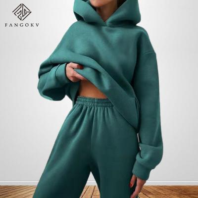 China Autumn Plus Fleece Sweatshirts Two Piece of Viable Women's Tracksuit Set Casual Solid Oversized Female Hoodie Sports Suit Long Pant Sets for sale