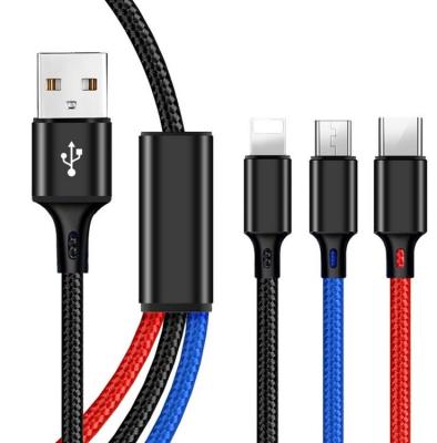 China Hot Selling Mobile Phone Etc.electronic product IOS micro 5 pin type c 3 in 1 usb cable with jeans braided mobile phone charging cable for sale