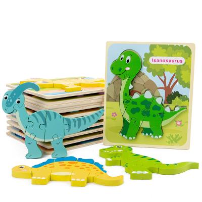 China Early Learning Wooden Dinosaur 3d Animals Cartoon Toys Children Puzzles Eco-friendly Material for sale