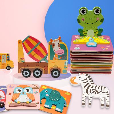 China Eco-friendly Educational Wooden Puzzles Toy Colors Animals 3D Jigsaw Puzzle Toys For Children for sale