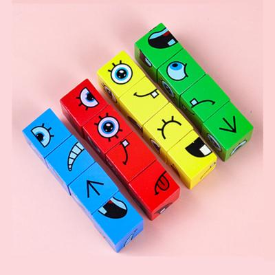 China Eco-friendly Material Expression Wooden Children Toy Cube Building Blocks Creative Puzzle for sale