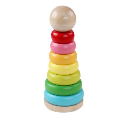 China Rainbow Eco-friendly Material Wooden Stacking Blocks Colorful Wood Tower Educational Kids Toy for sale