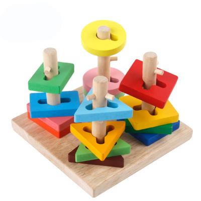 China BDJ Eco-friendly Material Colorful Blocks Shape And Color Wooden Geometric Knowledge Block Toys Educational For Kids for sale