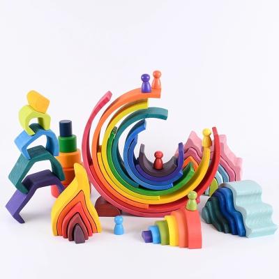 China eco-friendly material toys in china stacking wooden montessori rainbow toys for child for sale