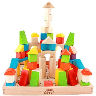 China Custom Made Eco-Friendly Colorful Beech Wooden Educational Baby Building Block Toy For Kids Age 3+ for sale