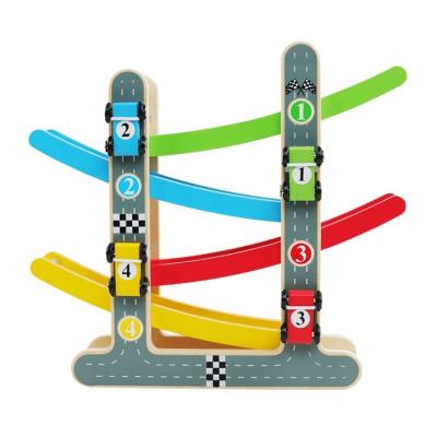 China Wholesale Colored Wooden Track Rail Glider Toy Track Car Racing Ramp Education High Quality Material Eco-friendly Car Four woodToy for sale