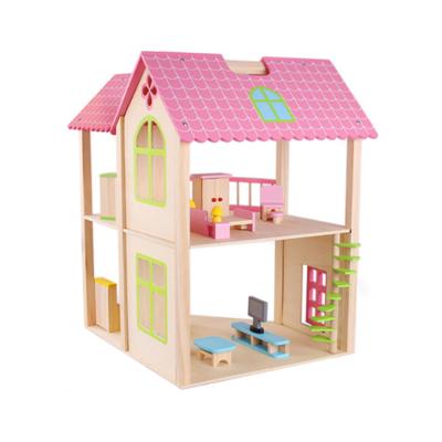 China Eco-friendly Material Dreaming Princess Cottage Girls Play House Toys Pink Wooden Dollhouse for sale