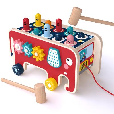 China Eco-freindly Happy Hammer Toddler Percussion Stacking Platform Hamster Game Children's Cartoon Elephant Wooden Drag Toy for sale