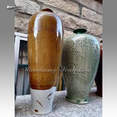 China China small home decor, long ceramic vase, brown stripes, traditional Chinese crafts, pottery bottle for sale