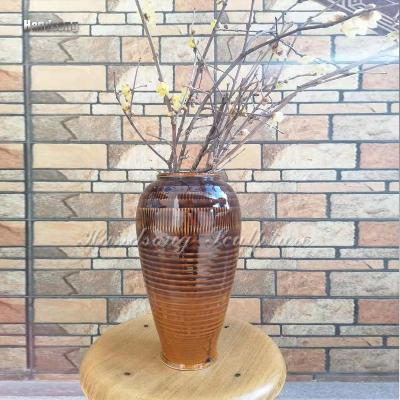 China China small home decoration, dark brown ceramic long vase texture vase, traditional Chinese crafts, pottery bottle for sale