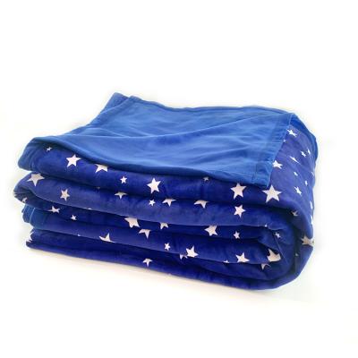 China Super soft comfortable stretch 305*305cm seamless polyester spandex anti-pilling blue star printed big huge blanket for sale