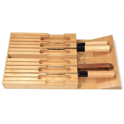 China Disposable Natural Bamboo Kitchen Knife Set Storage Organizer Board Drawer Knife Block Holder for sale