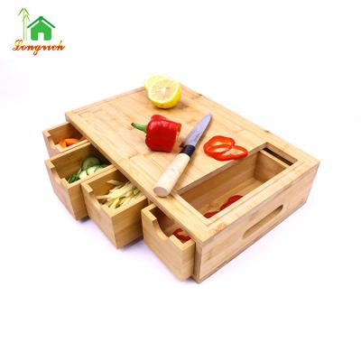 China Viable Bamboo Wooden Butcher Block Chopper Chopper with 4 Storage Containers for sale