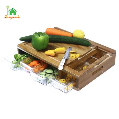 China Sustainable Natural Custom Bamboo Acacia Wood Kitchen Block Cutting Board With 4 Drawers for sale