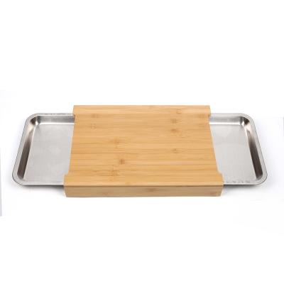 China Sustainable Eco - Friendly Kitchen Chopper Bamboo Wooden Cutting Block With Drip Trays for sale