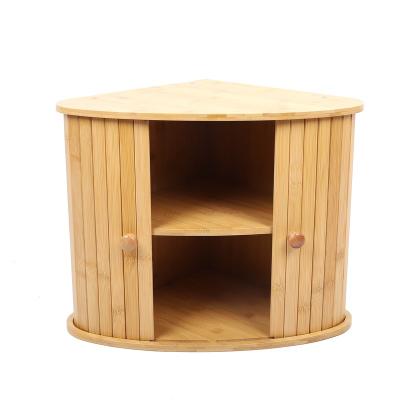 China Eco-friendly Natural Bamboo Bread Box Countertops Rack Corner Keeper Storage Container For Kitchen for sale