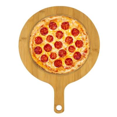 China Sustainable Bamboo Pizza Skin Paddle Cutting Board Serving Tray With Handle For Baking Fruit Vegetable for sale