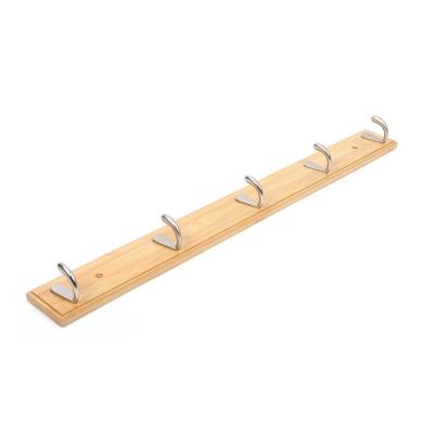 China Sustainable Natural Bamboo Clothes Rack Bedroom Towel Bag Hook Holder Hanger with 5 Hook Silver for sale