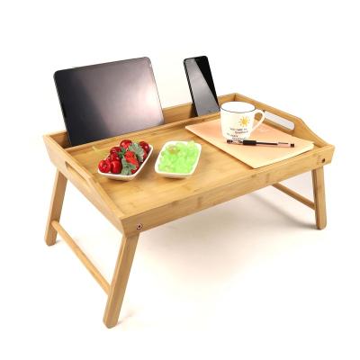 China Collapsible Foldable Bamboo Bed Tray Breakfast Laptop Desk Table with Handles and Tablet Phone Holder for sale