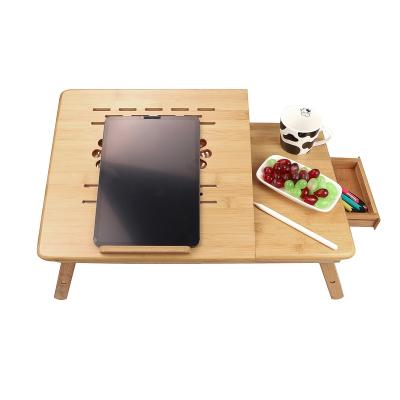 China Foldable Adjustable Natural Bamboo Serving Tray Wooden Laptop Desk with Drawer for Home Office for sale