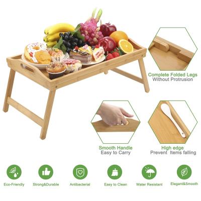 China Eco-friendly Bamboo Wooden Table Bed Hot Sale Food Breakfast Tea Coffee Folding Serving Tray With Foldable Legs for sale