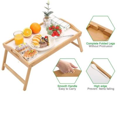 China Eco-friendly Bamboo Wooden Table Bed Food Breakfast Tea Coffee Folding Serving Tray With Foldable Legs for sale