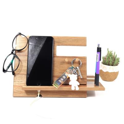 China Waterproof Wooden Men Gift Husband Wife Birthday Nightstand Purse Phone Dock Key Holder Wallet Stand Watch Organizer for sale