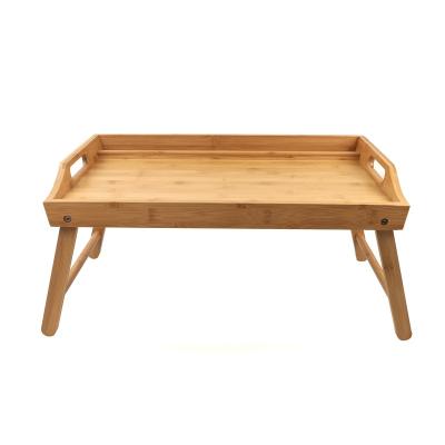 China Expandable Natural Portable Bamboo Bed Tray Wooden Table With Folding Legs Lunch Coffee Tea Table for sale