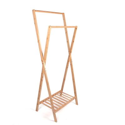 China Eco-friendly Bamboo Wooden Folding Bedroom Towel Cloth Rack Hanger Clothes Dry Shelf for sale