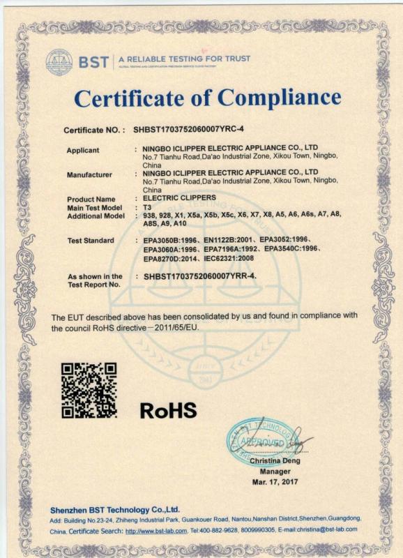 RoHS - Ningbo Iclipper Electric Appliance Co., Ltd.