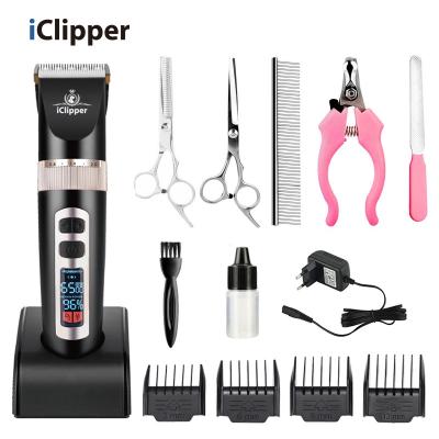 China Commercial Rechargeable Ceramic Low Noise Dog Clipper Blade Iclipper-P9 LED USB Pet Charging Clipper for sale