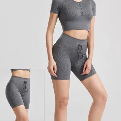 China Plus Size High Threaded Rope Yoga Shorts Plus Size Fitness Pants Women's High Waisted Sports Tight Pants for sale