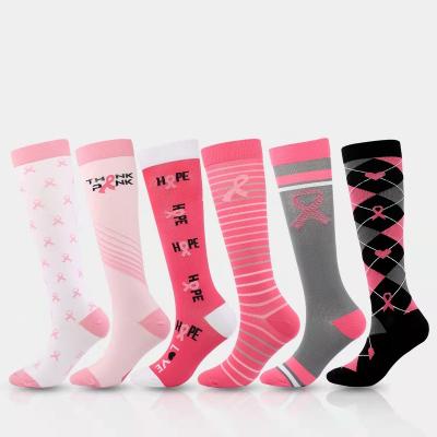 China Color Ribbon Compression Socks Sweat-absorbent AIDS Signs Nurse Socks Sports Pressure Socks Stock Factory Outlet for sale