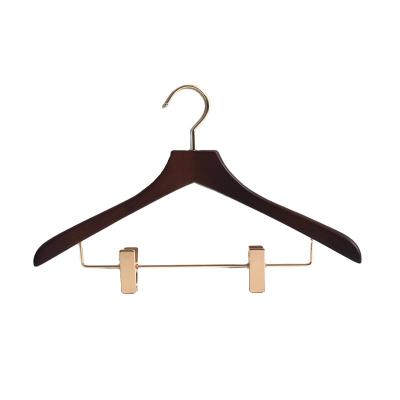 China CLASSIC Luxury Japan Market OEM Beech Wood Trouser Hanger With Clip Brown for sale