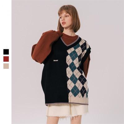 China 2022 New Anti-wrinkle autumn winter couple V-neck loose patchwork sweater knitted sleeveless vest for women and men for sale