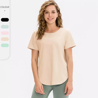 China Wholesale Anti-Wrinkle Women Hem Quick-Drying Breathable Sports Women's Fitness Curved Sport T-Shirt for sale