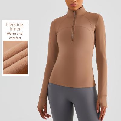 China 2022 New Breathable Women Fall Winter Shearing Half Zipper Warm Sport Fitness Yoga Running Jacket for sale