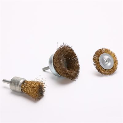 China High Efficiency 3 Pieces Wire Rotating Cup Brush Set Durable Industrial Brass Metal Wheel for sale