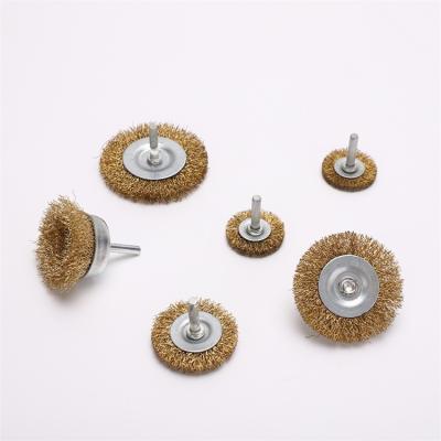 China 6pcs Shape Durable Brass Coated Flat Steel Wire Brush for sale