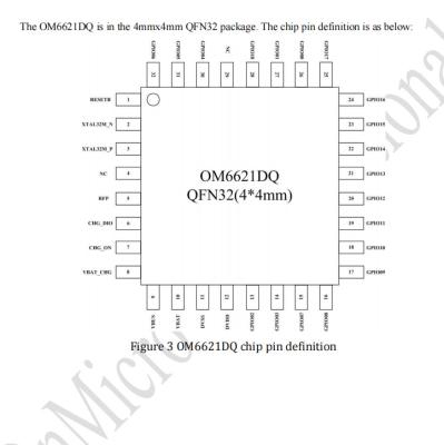 China Bracelets BLE 5.0    2.4GHz  Low Energy Bluetooth  module main chip OM6621DQ  16K  OTP  24KB ROM  24KB RAM   deeply  sleep 2.5uA for sale