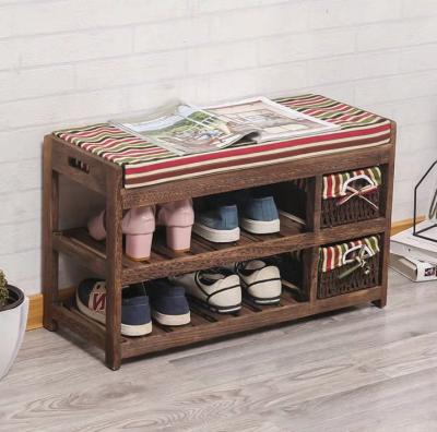 China Handmade Modern Wooden Entryway Shoe Rack Changing Stool for sale