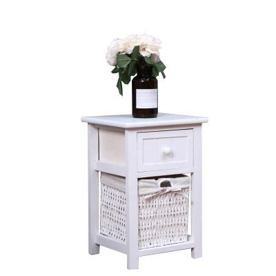 China Hot Sale Extendable Rattan Drawer Solid Wood White Bedside Table for sale