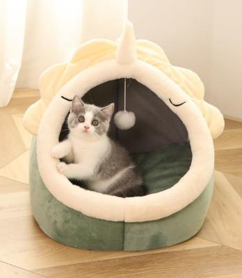 China Warm Winter Amazon Pets Cartoon Style Cotton Cat House Pet Dog Cotton Nest Comfortable Heating Bed for sale