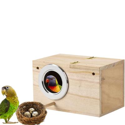 China Wholesale Stocked Parrot Nest Cage Aviary Canary Yellow Breeding Nest For Bird House Pet Wooden Bird Hatching Nest Box for sale