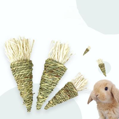 China Sustainable Small Animal Pets Handwoven Rabbits Grass Molars Relieve Boredom Pet Chew Toys Carrots Shape Rabbit Supplies for sale